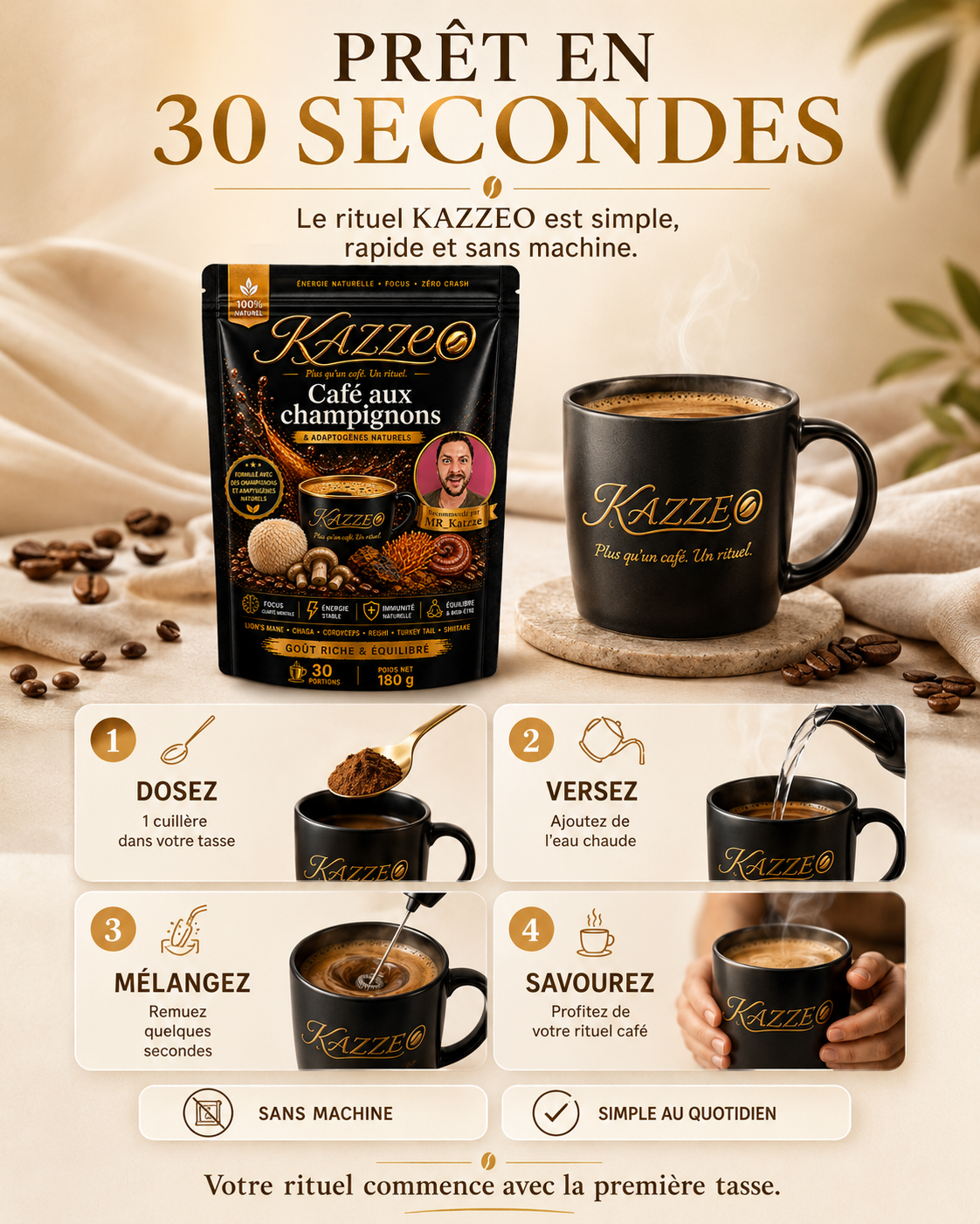 Préparation KAZZEO café aux champignons